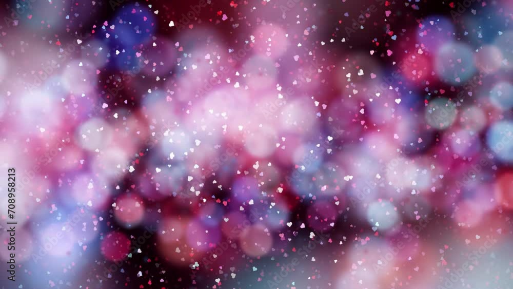 Poster colorful blurred bokeh with hearts loop slow motion background. valentine's day holidays copy space 