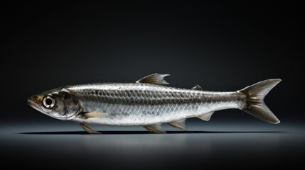Naklejka premium a fish that is standing up against a black background with a reflection of it's body in the water and it's head in the water, it's mouth, it's mouth, it's mouth, it's mouth, and it's mouth,.
