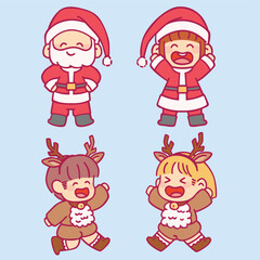 Cute kids wearing Christmas costume winter season vector design art. Children holiday celebration clothes