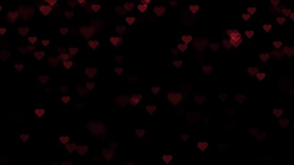 Loop falling flickering red hearts on clean black background. Valentine's day holidays copy space greeting card.