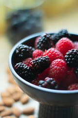 Wholesome Berry Bliss: Nutrient-Rich Bowl of Raspberries and Blackberries, Perfect for Breakfast and Snacking