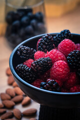 Wholesome Berry Bliss: Nutrient-Rich Bowl of Raspberries and Blackberries, Perfect for Breakfast and Snacking