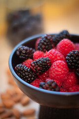 Wholesome Berry Bliss: Nutrient-Rich Bowl of Raspberries and Blackberries, Perfect for Breakfast and Snacking