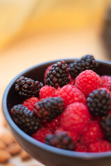 Wholesome Berry Bliss: Nutrient-Rich Bowl of Raspberries and Blackberries, Perfect for Breakfast and Snacking