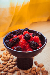 Wholesome Berry Bliss: Nutrient-Rich Bowl of Raspberries and Blackberries, Perfect for Breakfast and Snacking