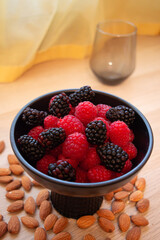 Wholesome Berry Bliss: Nutrient-Rich Bowl of Raspberries and Blackberries, Perfect for Breakfast and Snacking