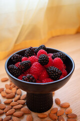 Wholesome Berry Bliss: Nutrient-Rich Bowl of Raspberries and Blackberries, Perfect for Breakfast and Snacking