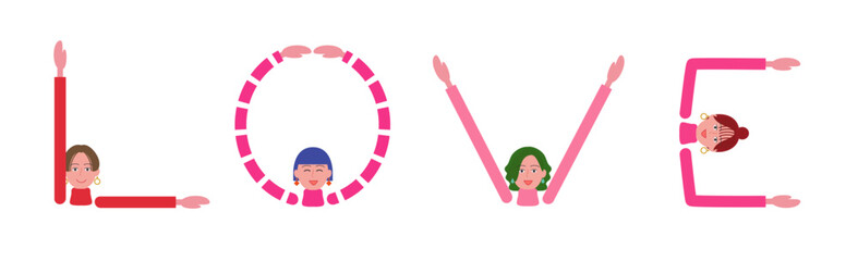 LOVEをボディサインで表す女性のセット