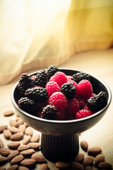 Wholesome Berry Bliss: Nutrient-Rich Bowl of Raspberries and Blackberries, Perfect for Breakfast and Snacking
