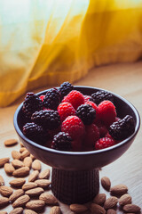 Wholesome Berry Bliss: Nutrient-Rich Bowl of Raspberries and Blackberries, Perfect for Breakfast and Snacking