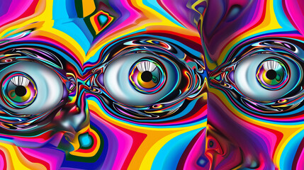 Pop Art Weird Psychedelic Eyes Hypnotic Background. 