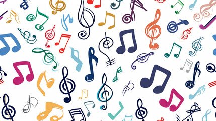 Music Musical Symbols And Notes Colorfull On White Loop Background. Hand Drawn