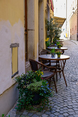 Summer terrace of a restaurant in a European city