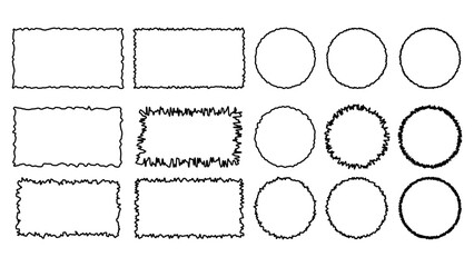 Rectangle jagged frame edge vector. Rough torn grunge collage. Rip cut strip border for craft banner or text scratch set. Blank black tattered cardboard boarder silhouette template collection