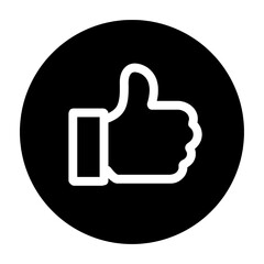 white thumb up icon symbol on black circle isolated on white and transparent background vector illustration. white line stroke icon. concept of good approve yes like