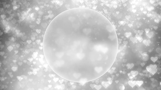 Silver white glowing heart symbols with copy space sphere loop animation. Valentine's day holidays copy space greeting card.