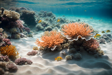 Fototapeta na wymiar The symphony of underwater coral reefs and the fishes