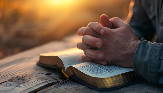 hands pray to God with the bible