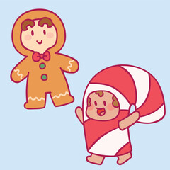 Cute kids wearing Christmas costume winter season vector design art. Children holiday celebration clothes