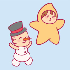 Cute kids wearing Christmas costume winter season vector design art. Children holiday celebration clothes