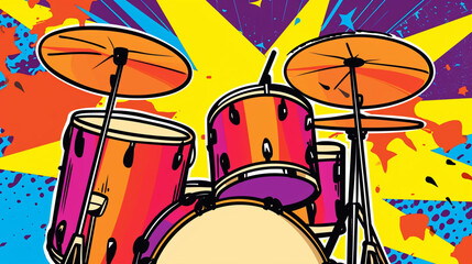 Wow pop art Drum. Vector colorful background in pop art retro comic style. Music instrument