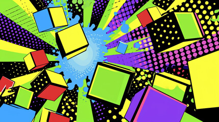 Wow pop art Fall cubes. colorful background in pop art retro comic style.