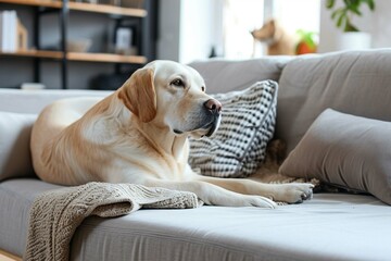 dog sitting on a sofa 
