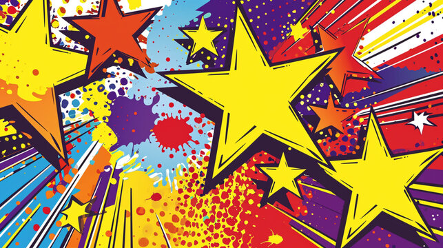 Wow pop art Fall stars. Vector colorful background in pop art retro comic style.
