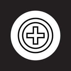 Obraz premium Add icon vector. Plus icon logo design. Medical cross symbol in circle isolated on black background