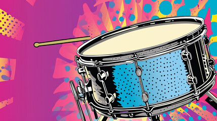 Obraz na płótnie Canvas Wow pop art Drum. Vector colorful background in pop art retro comic style. Music instrument