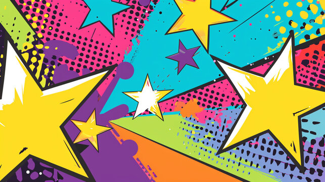 Wow pop art Fall stars. Vector colorful background in pop art retro comic style.