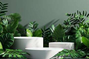 3d podium on the forest for product showcase, nature background