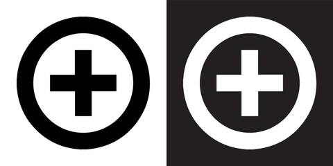 Add icon vector. Plus sign symbol in trendy flat style. Medical cross vector icon illustration isolated on white and black background