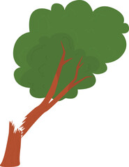 Cartoon broken tree with large green foliage. Environmental damage and deforestation concept vector illustration.
