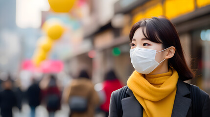 A young woman wears a mask to prevent air pollution in the capital.