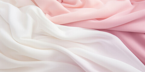 Obraz premium Gentle waves of soft pink and white fabric creating a serene and romantic textile background.