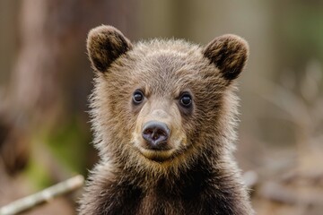Naklejka na ściany i meble Wild brown bear cub closeup 