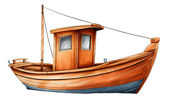 Wooden Boat  isolated on PNG Background. Generative Ai.