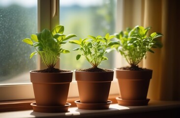 Fototapeta premium seedlings on the windowsill, growing seedlings at home