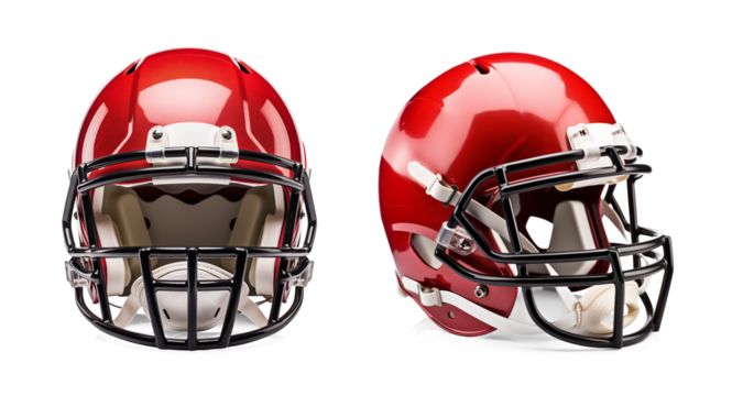 Red american football helmet mockup, isolated background