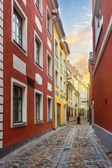 Narrow medieval street in old Riga, Latvia.