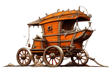 Isolated 3d illustration of an old west stagecoach isolated on PNG Background. Generative Ai.