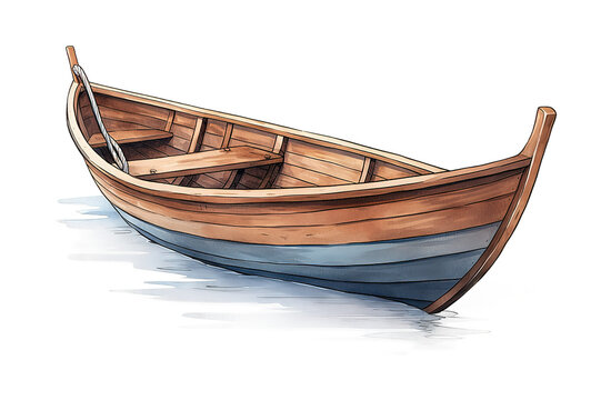 Wooden Boat  isolated on PNG Background. Generative Ai.