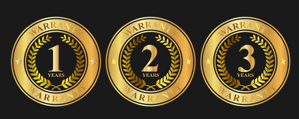 Set badge Warranty gold 1, 2, 3 years 