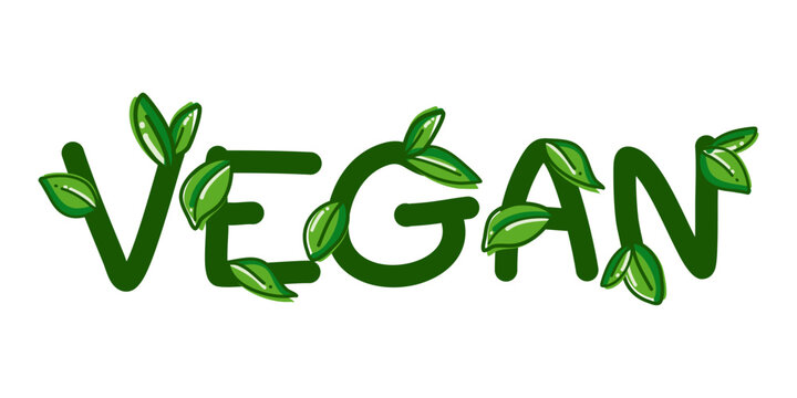 Vegan text design decorated with leaves, Vector illustration for T-shirt