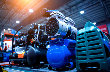 Showcase in shop of new air compressors