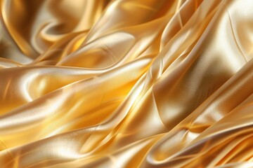 Obraz premium エレガントな金色のサテンシルクのウェーブテクスチャ, Generative AI