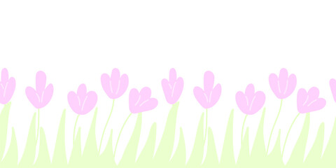 Tulips, pink flowers, seamless border.