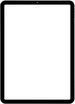 illustration of front view realistic tablet air5 mockup with blank white screen isolated transparent background for banner or web design or advertising printing presentation.