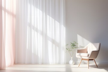 Modern minimal interior design with a focus on window light, curtains, and a windy chair can result in a serene and stylish setting in morning
